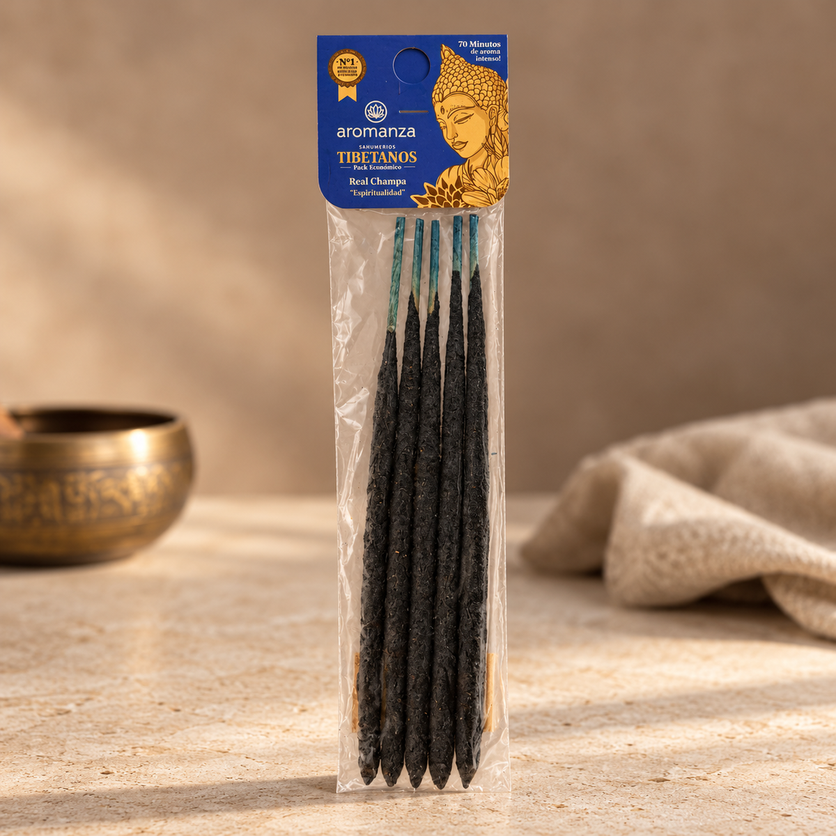 AROMANZA Incienso Tibetano Real Champa en formato bolsita de 5 varitas