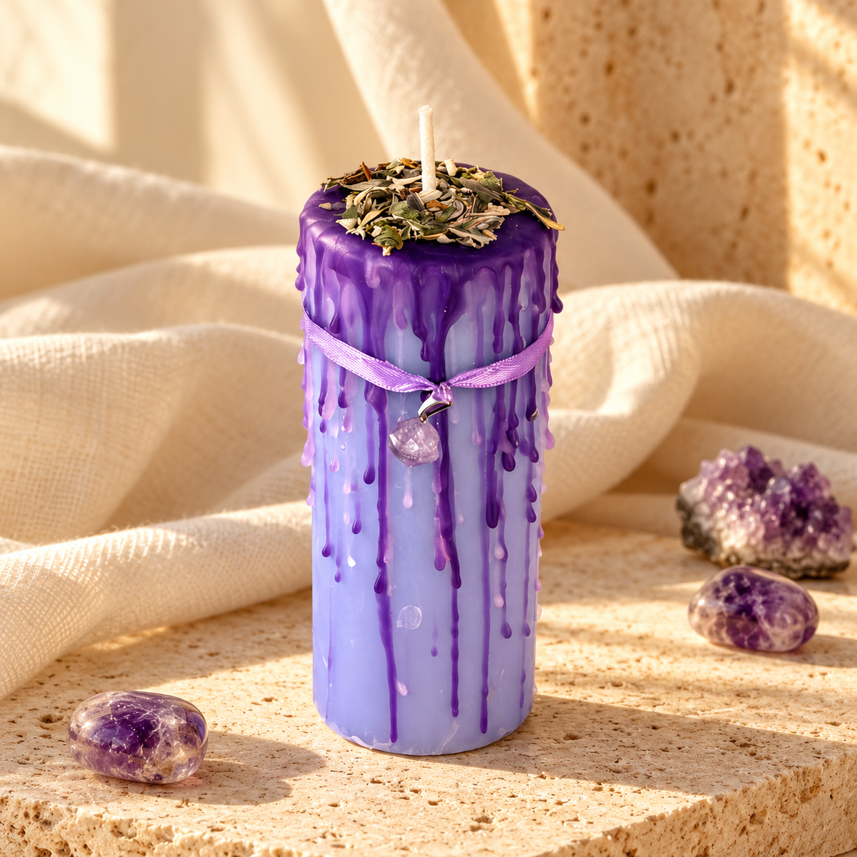 Velón ritual Mineral Amatista de IGNIS