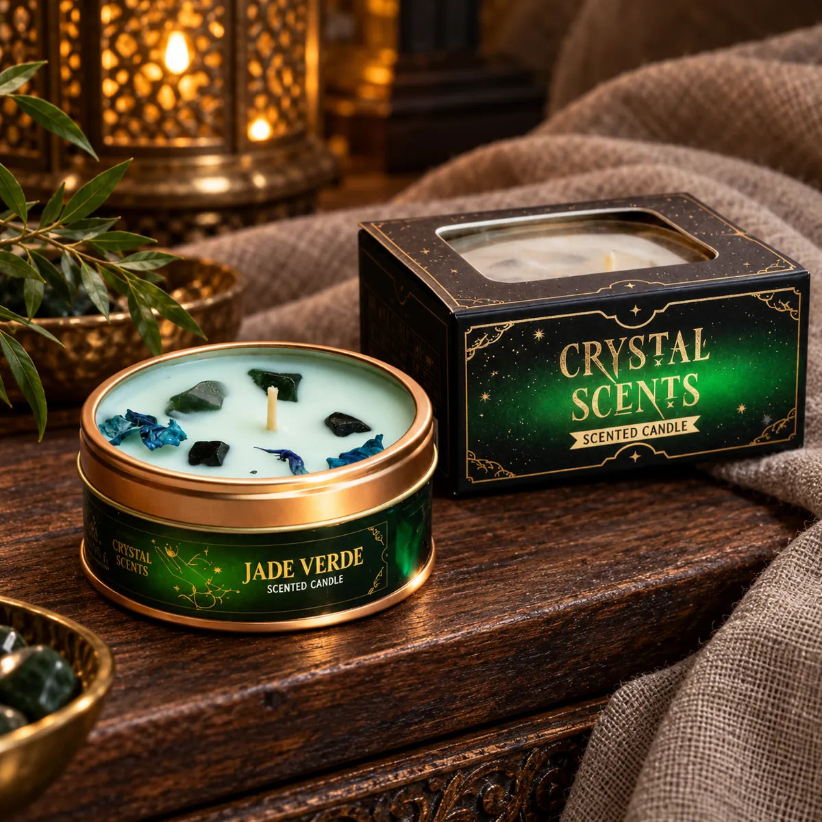 Vela Crystal Jade Verde AROMA de árbol del té, 65 g – sin encender con su caja