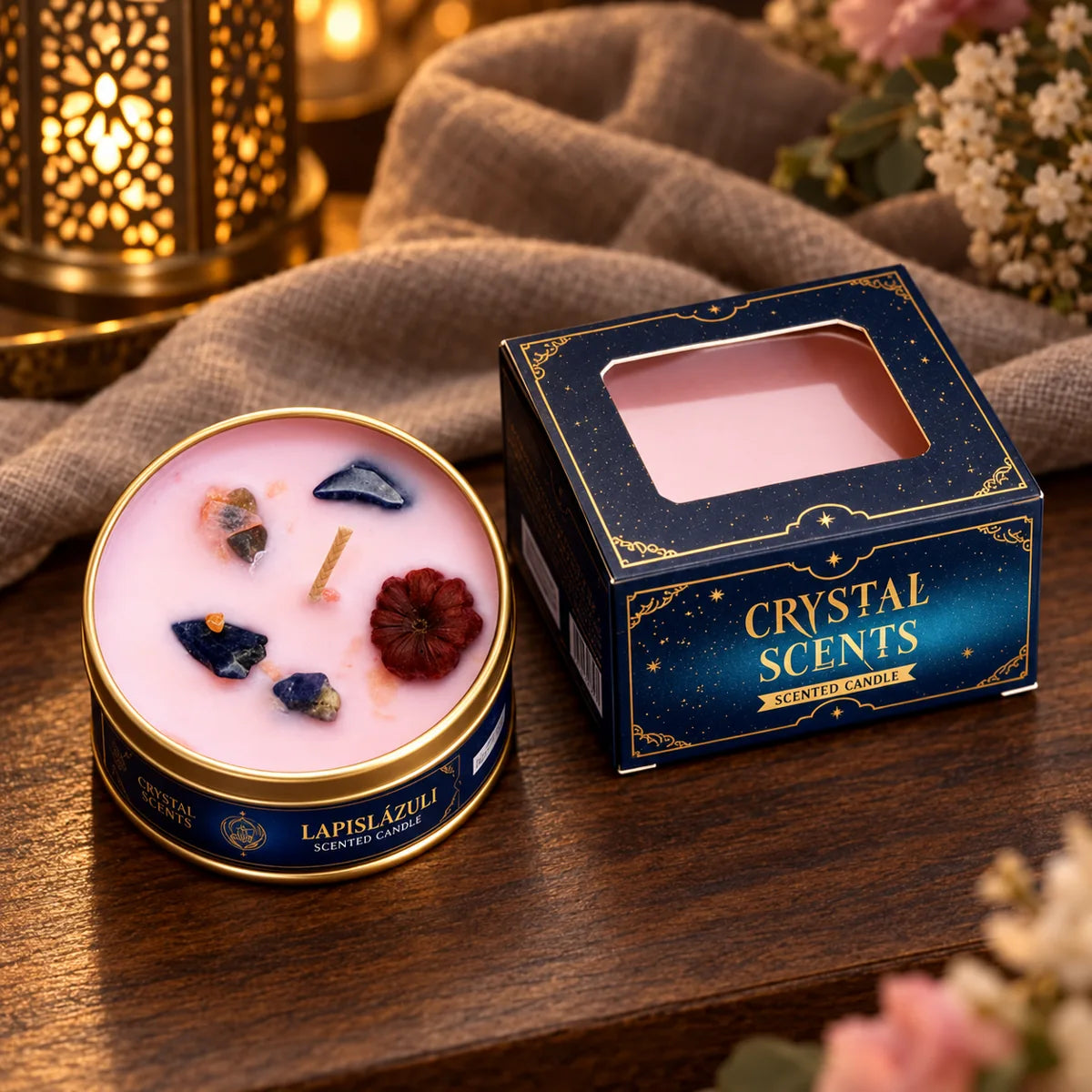 Vela Crystal Lapislázuli AROMA Floral Mix, 65 g – sin encender con su caja
