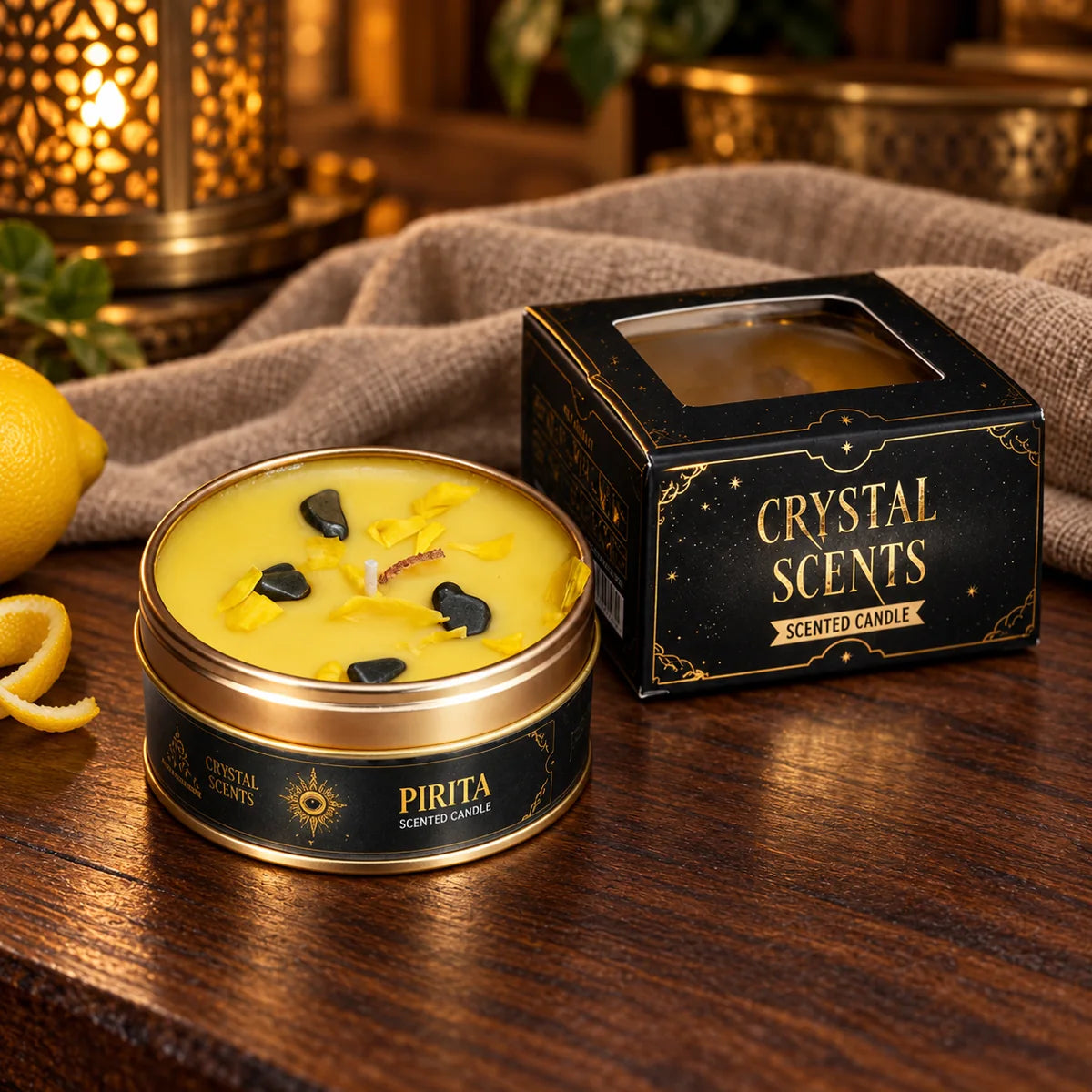 Vela Crystal Pirita AROMA de limón, 65 g – sin encender con su caja