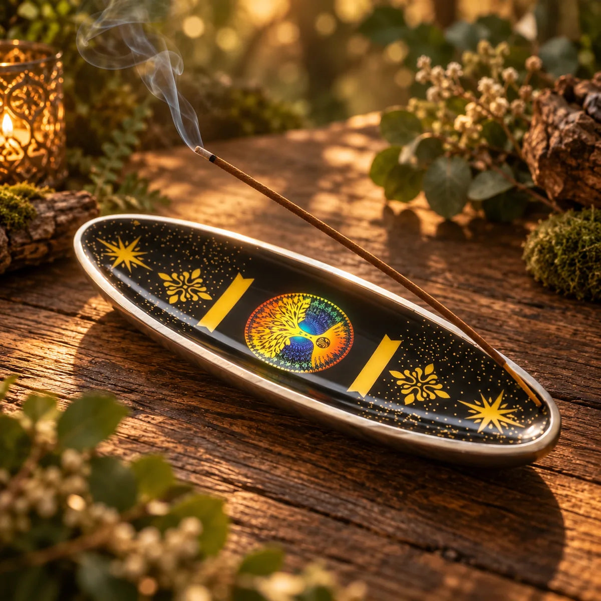 Portaincienso de metal SOULBEAUTY Árbol de la Vida – en uso