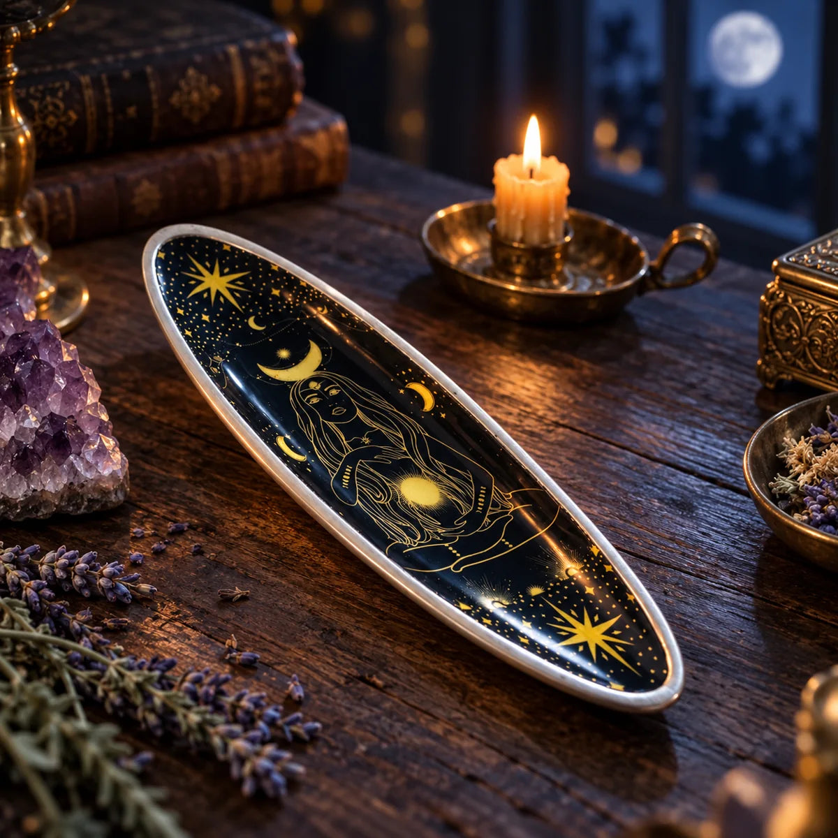 Portaincienso de metal SOULBEAUTY Diosa Lunar – sin encender