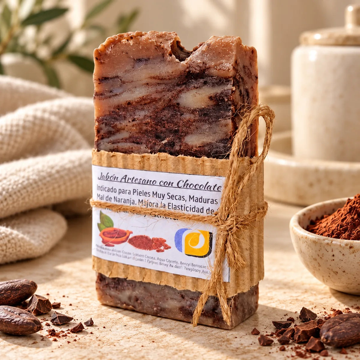 Jabón artesanal de chocolate: presentación con envoltorio
