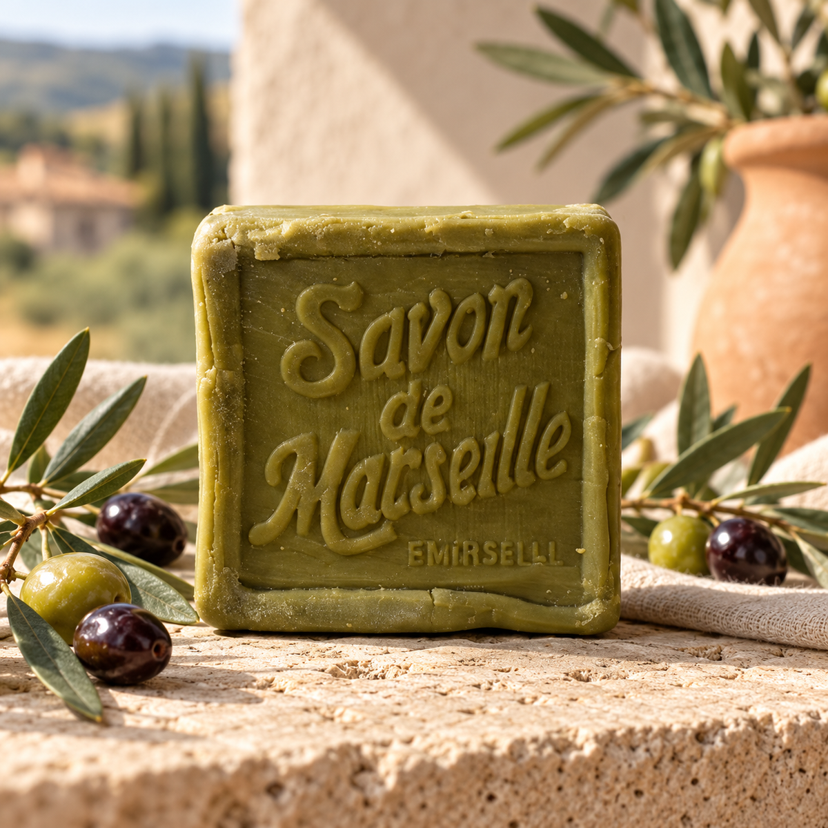 Jabón de Marsella con aceite de oliva, fotografía principal estilo Nivara