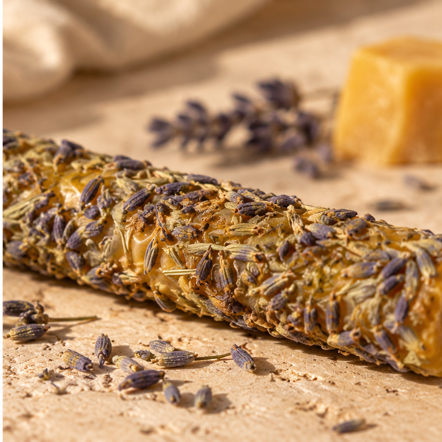 SOULIGHT Vela de Miel con Lavanda - detalle de lavanda y cera