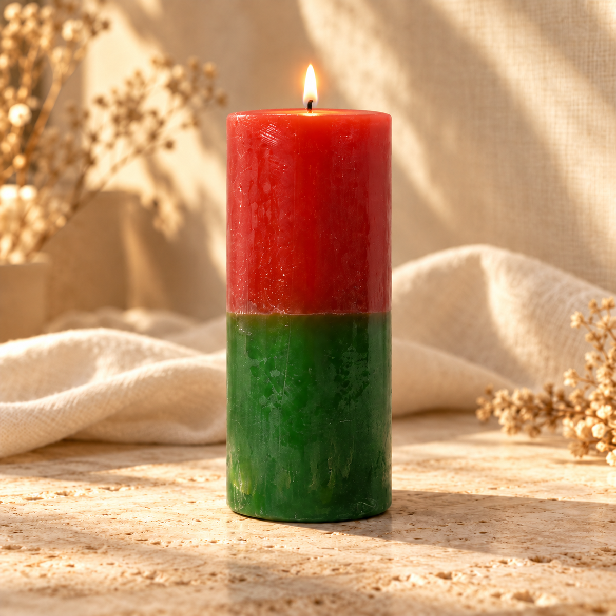 Velón esotérico bicolor rojo y verde encendido